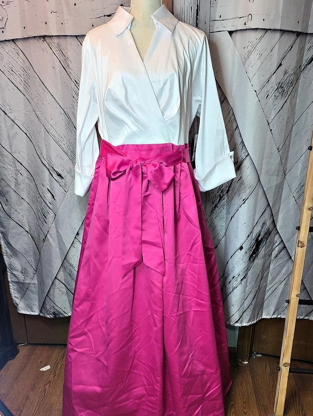 Jessica Howard 43-BALGOWN Color Block Maxi Dress Pink & White Size 16W Or 18w